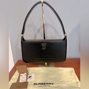 Authentic Burberry Smooth Calfskin TB Black Shoulder Bag